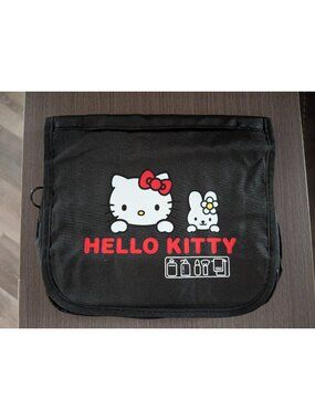 Hello Kitty Black Travel Cosmetic Organizer Bag Foldable Toiletry Pouch Hook